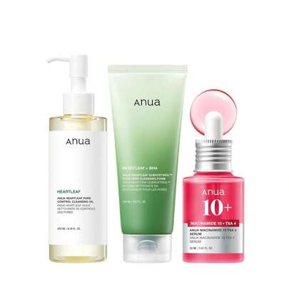 3-Step Glass Skin Beginner Set, Double Cleansing With Facial Serum, Oil Cleanser & Face Wash With Heartleaf, Daily Routine With Niacinamide, Korean Sk