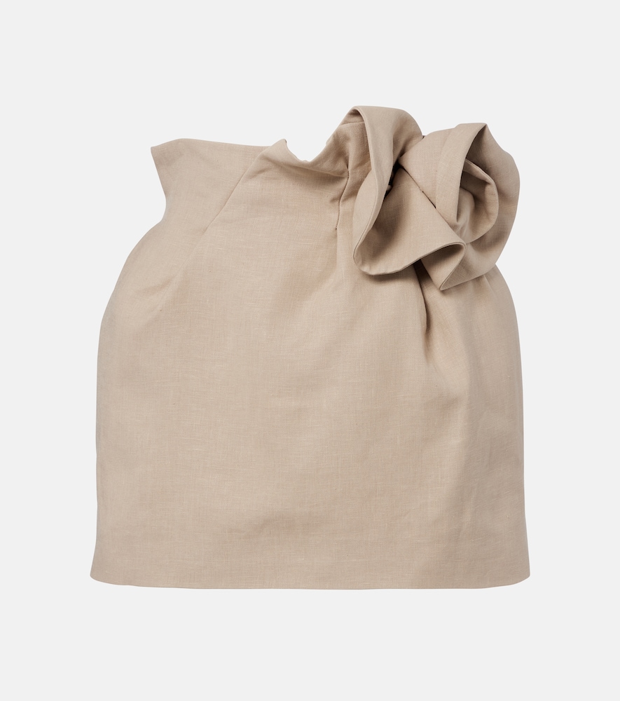 Floral-appliqué linen miniskirt