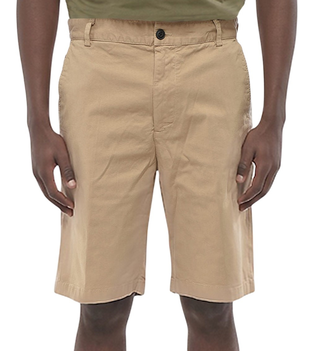Beige Solid Cotton Shorts
