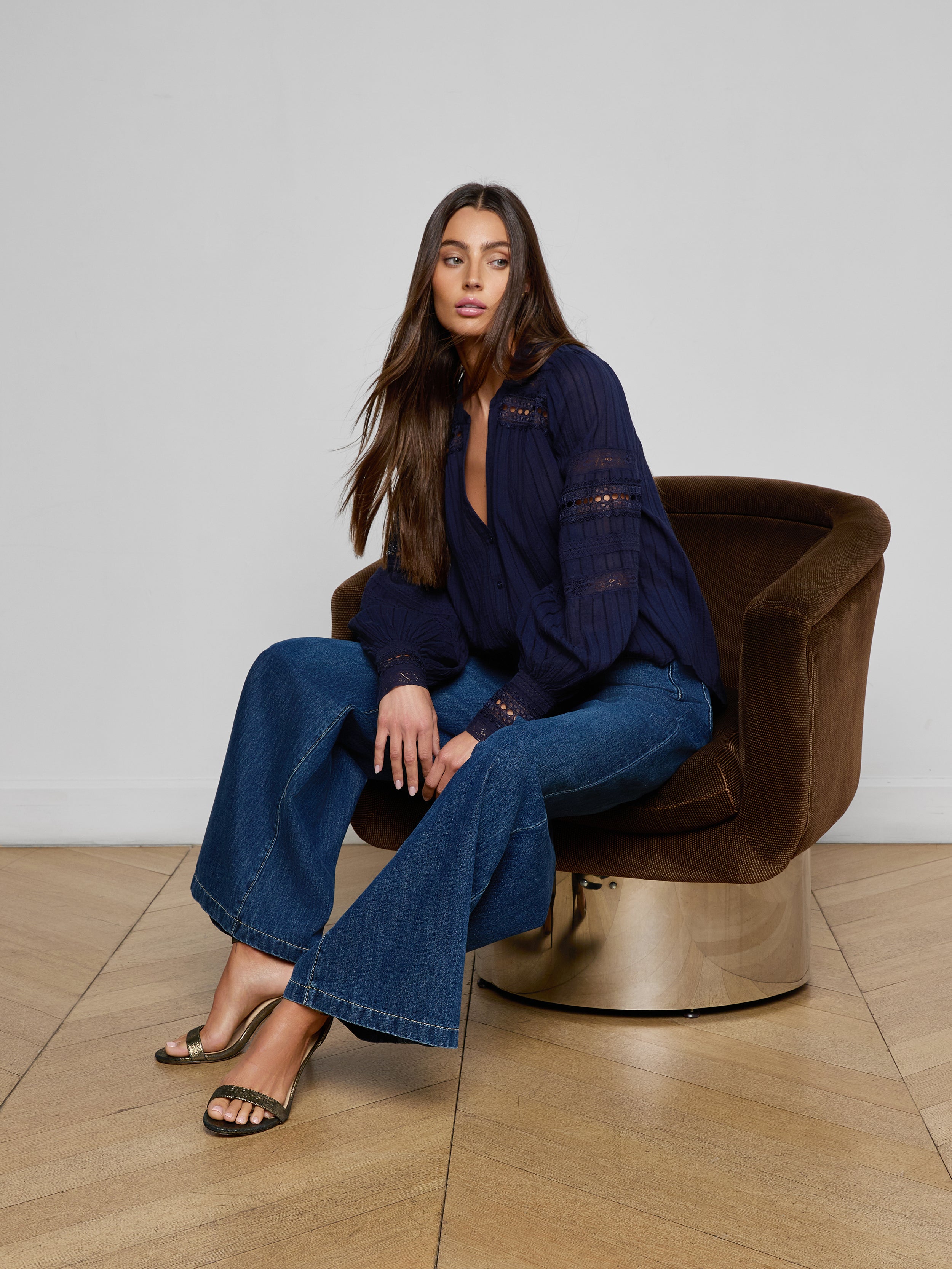Kiera Blouse Top In Navy