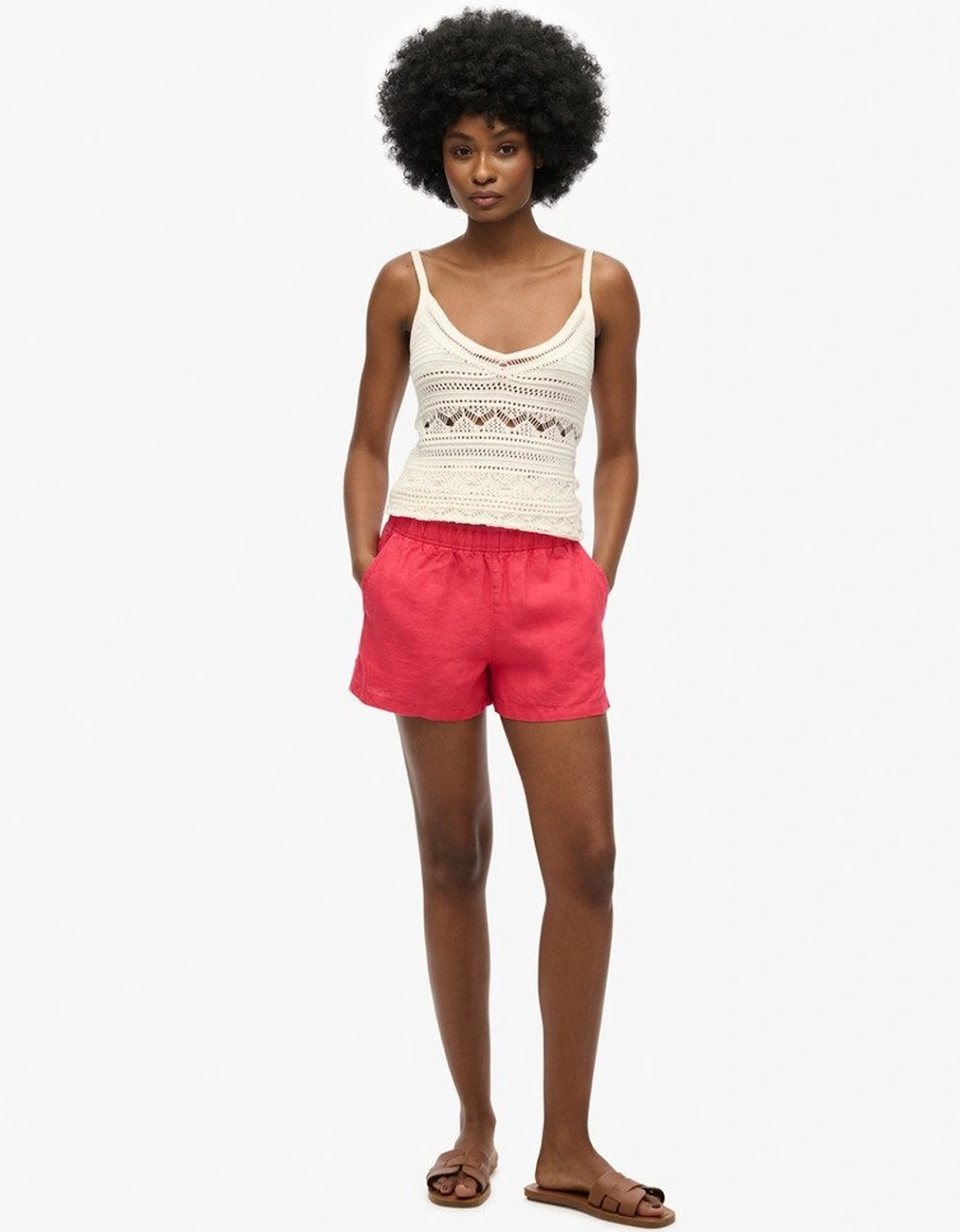 Women's Superdry Women's Linen Drawstring Short Hyper Fire Coral - Pink/Orange/Red - Size: 10/None