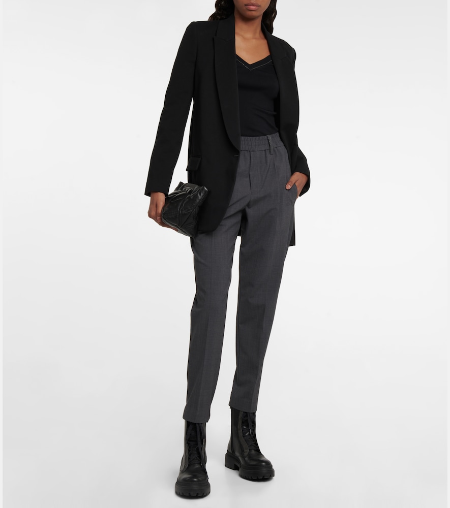 High-rise tapered wool-blend pants