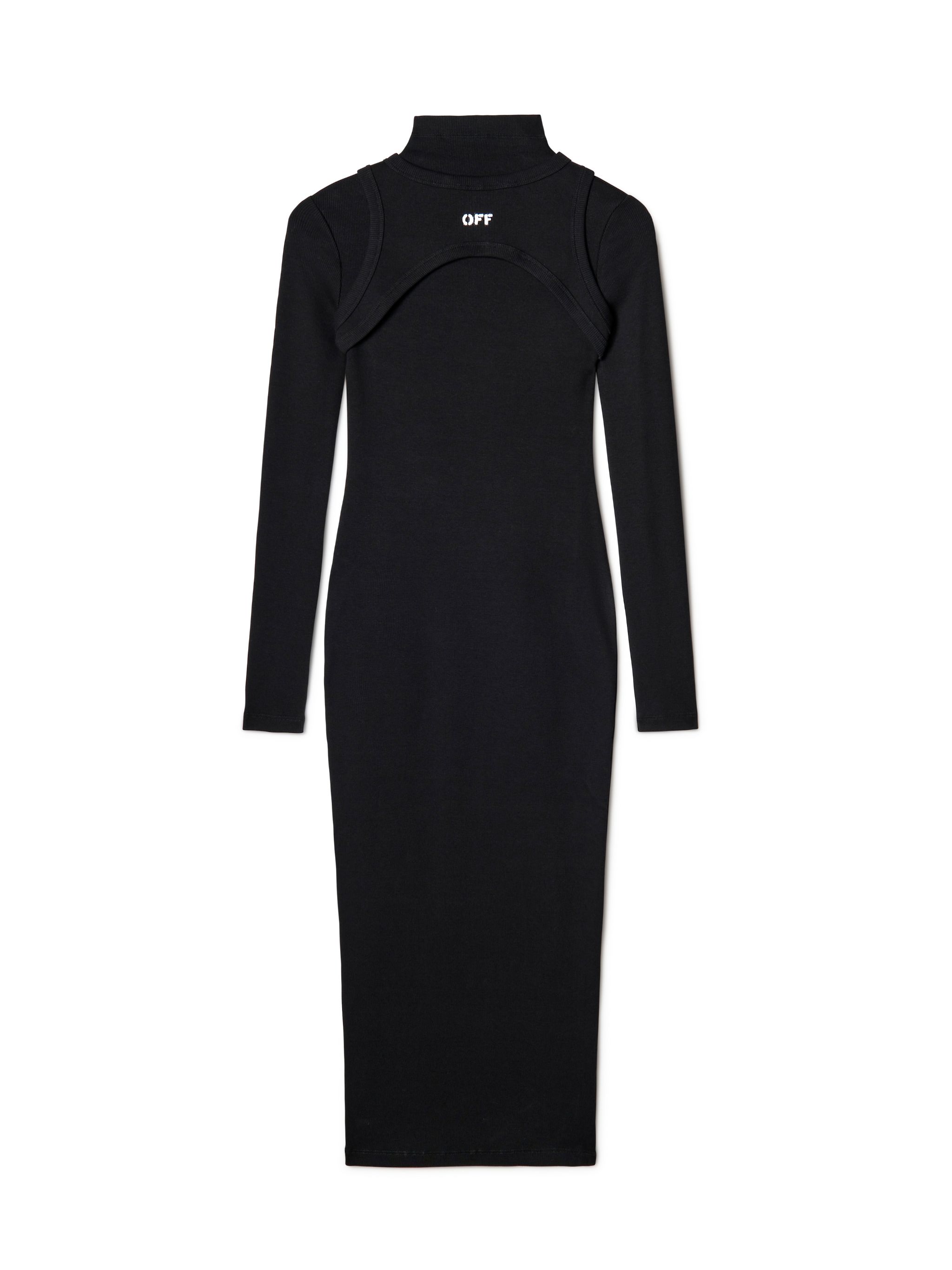 Black Off Stamp Ribbed Midi Dress