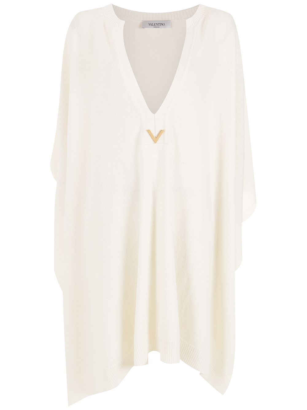 Valentino Garavani logo-plaque knitted poncho - White