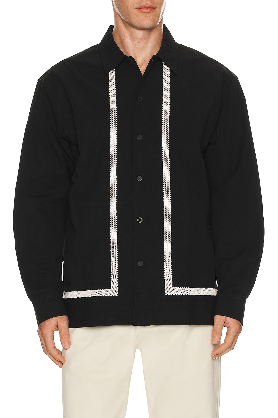 Reed Embroidered Button Up Overshirt in Black - Black. M also in S, L, XL/1X, XXL/2X