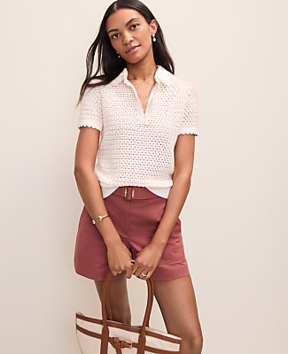 Ann Taylor Petite Weekend Texture Stitch Polo Sweater
