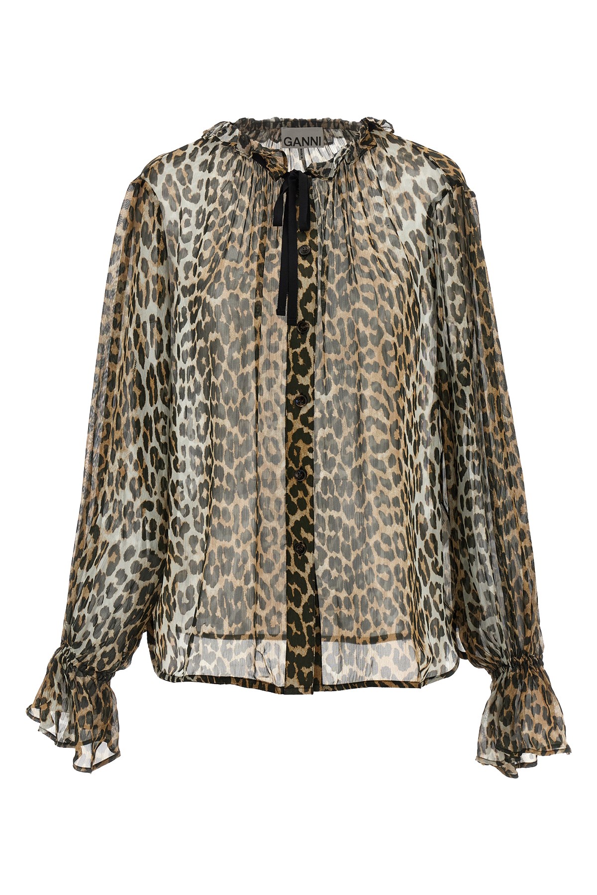 'Leopard Print Chiffon Tie String' Shirt