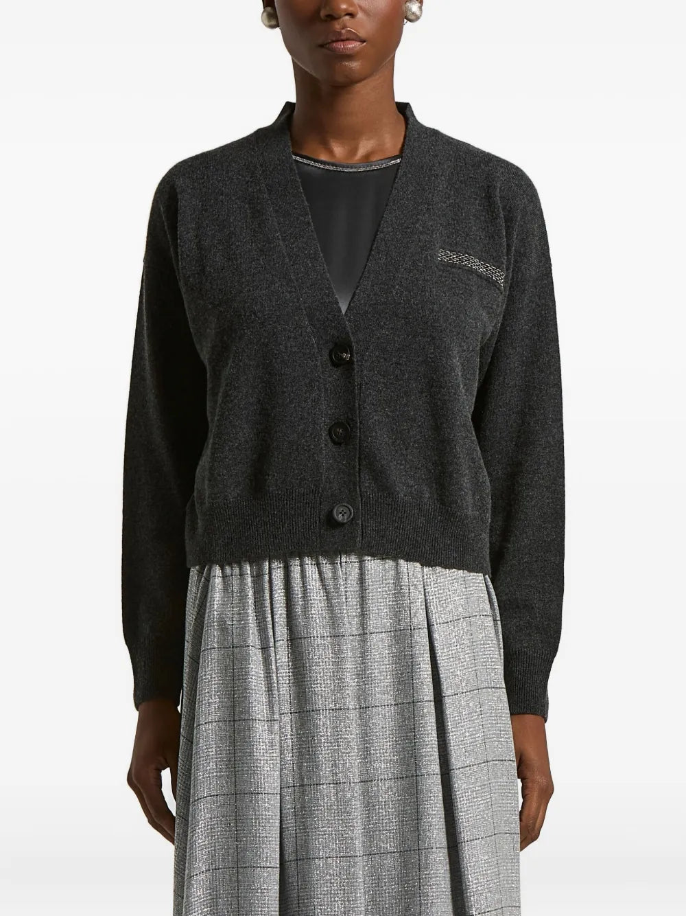 Button-Embellished Cardigan — Charcoal