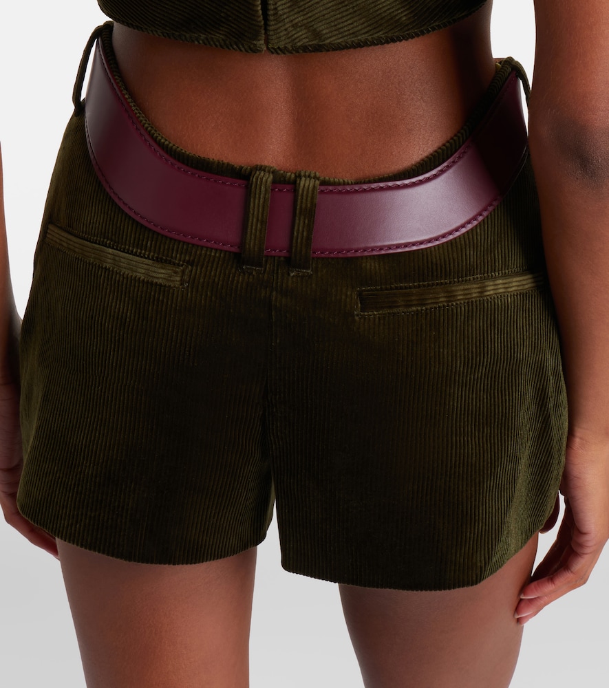 Cutout belted cotton corduroy shorts