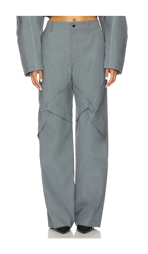 Kate Barton Draped Specialty Denim Trouser in Blue. - 2 also
