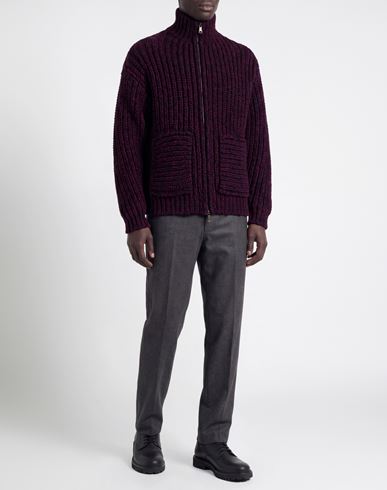 Man Cardigan Plum Size L Virgin Wool, Polyamide