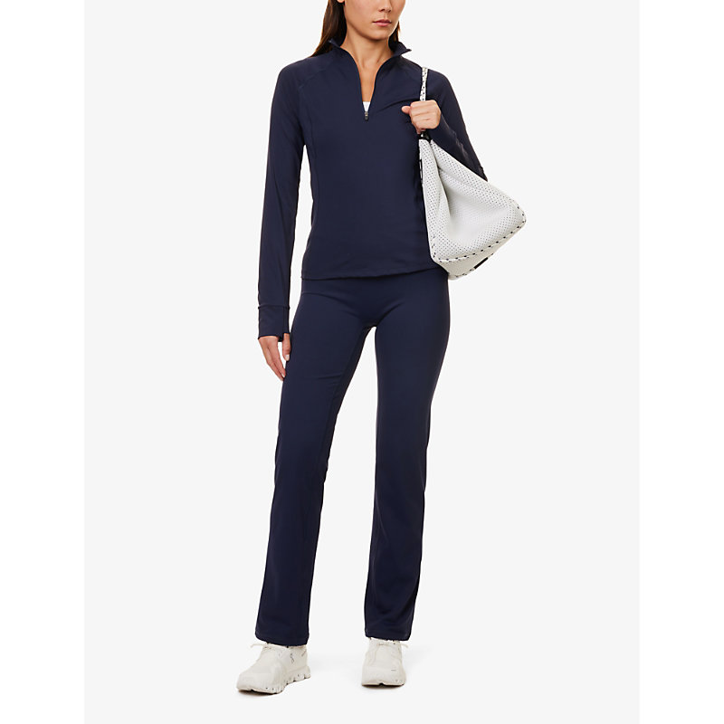 Womens Navy Ultimate Wrap-over High-rise Stretch-recycled Polyester Trousers