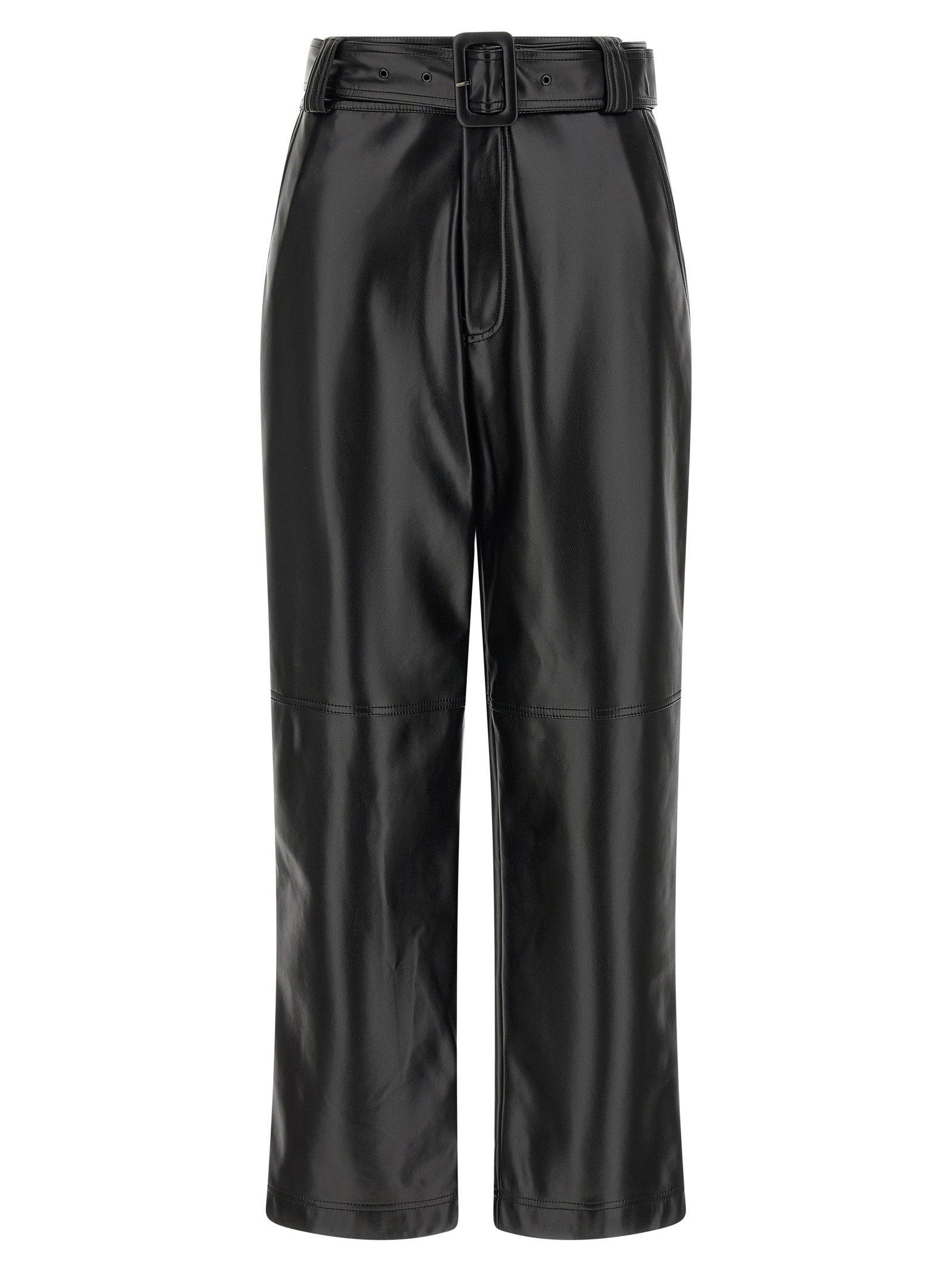 Leather-Effect Coated Trousers — Black