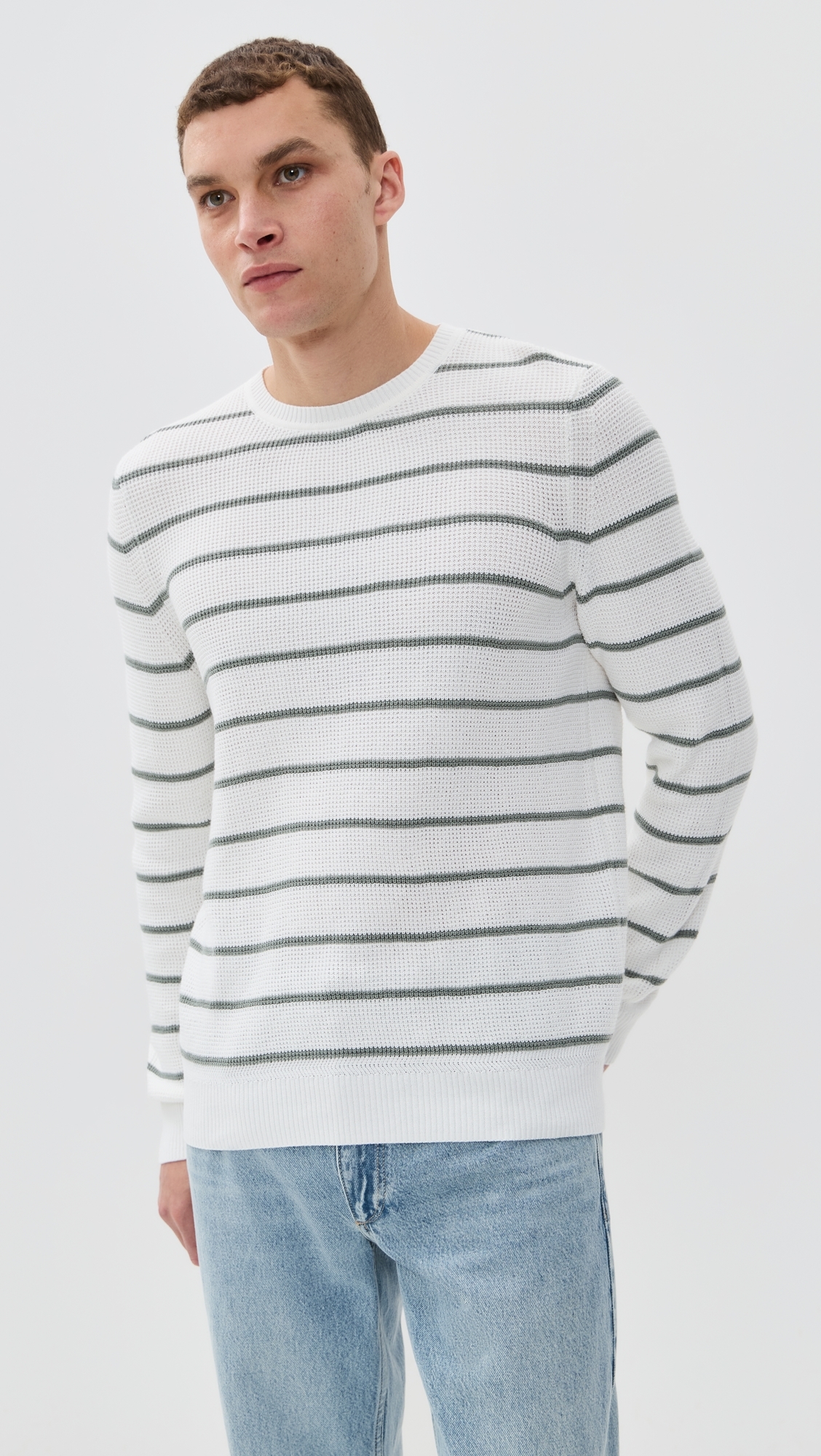 Sunwashed Crewneck Sweater White Sage Stripe