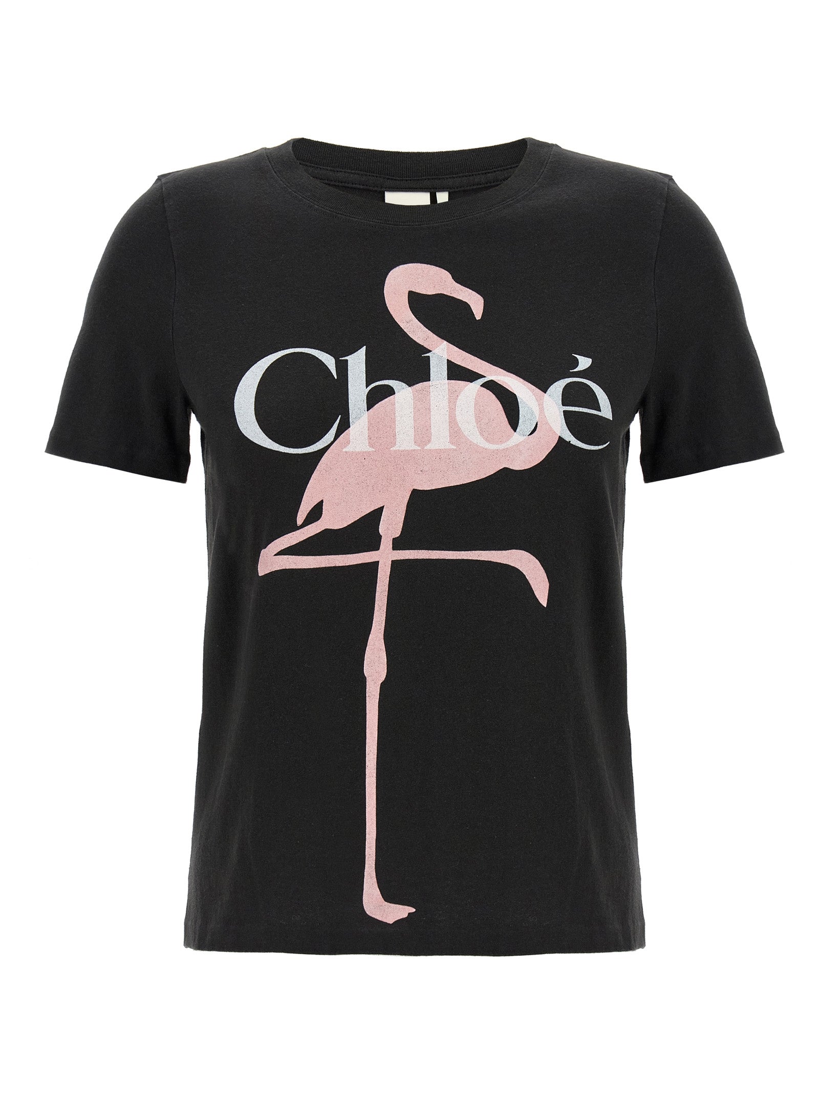 Flamingo-Print Cotton T-Shirt — Black