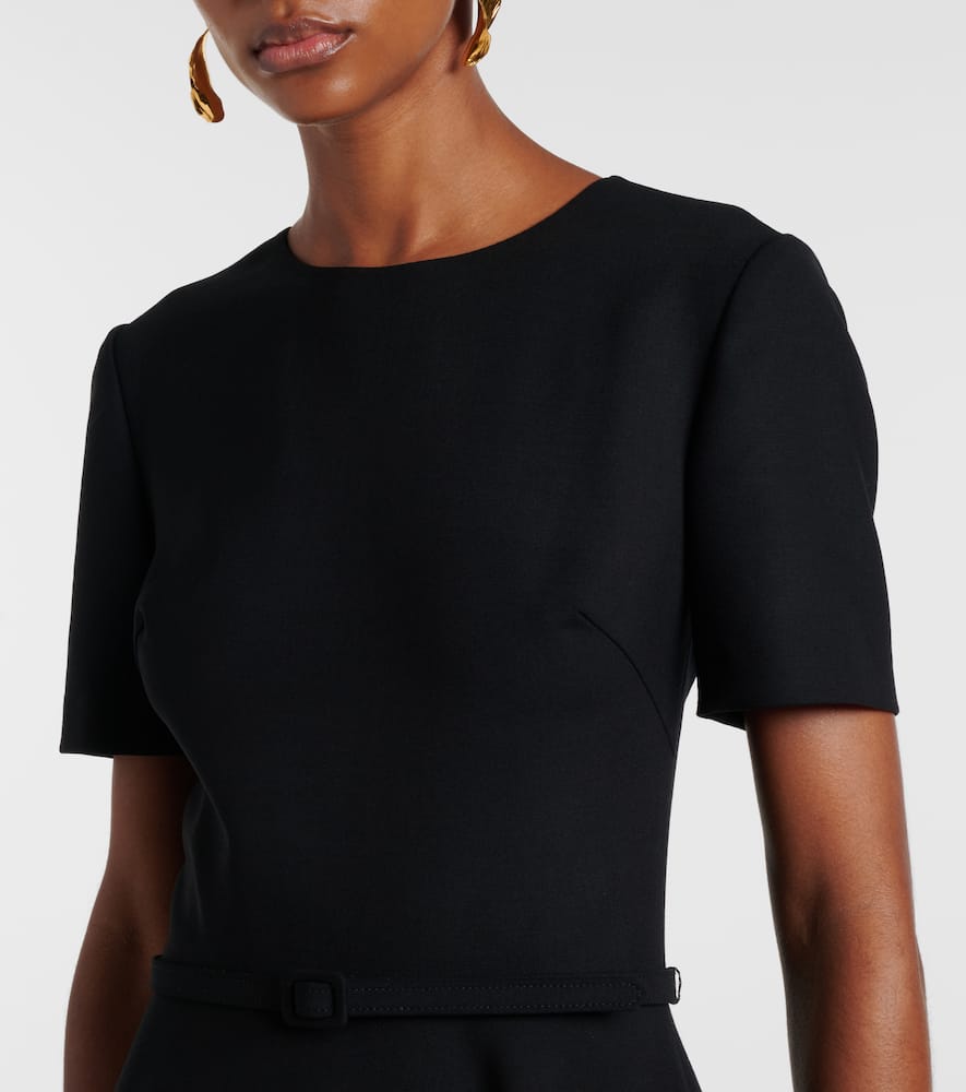 Asymmetric wool-blend midi dress