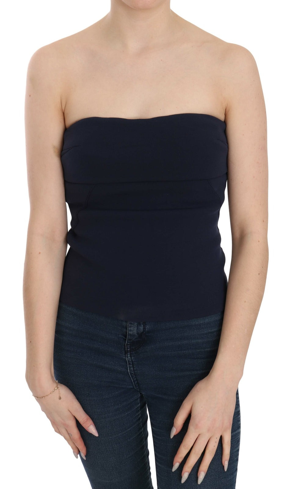 Strapless Tube Cotton Blouse — Navy
