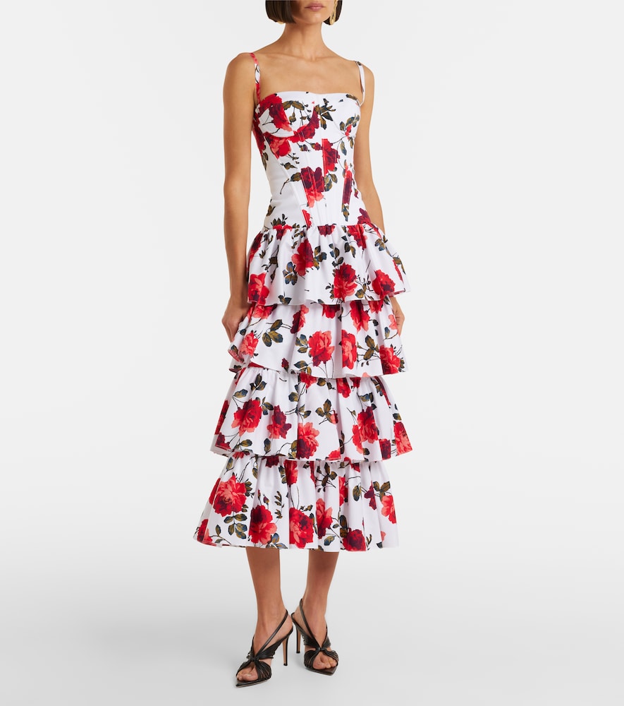 Floral tiered cotton-blend corset dress