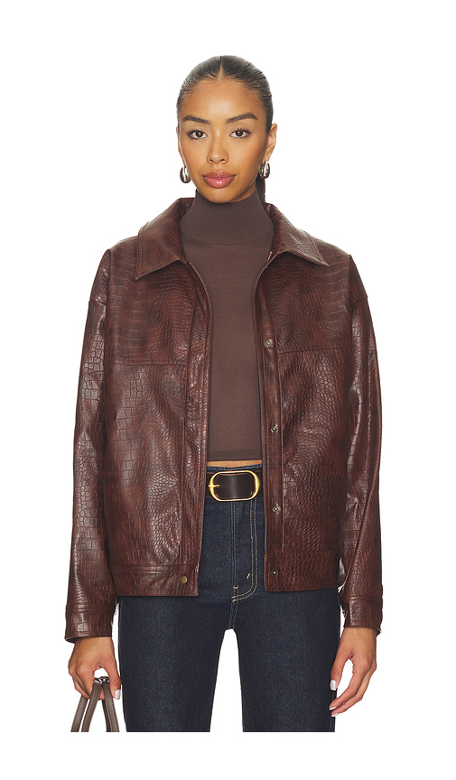 SNDYS Wendy Croc Pu Leather Jacket in Brown. L. Also in S, XXS