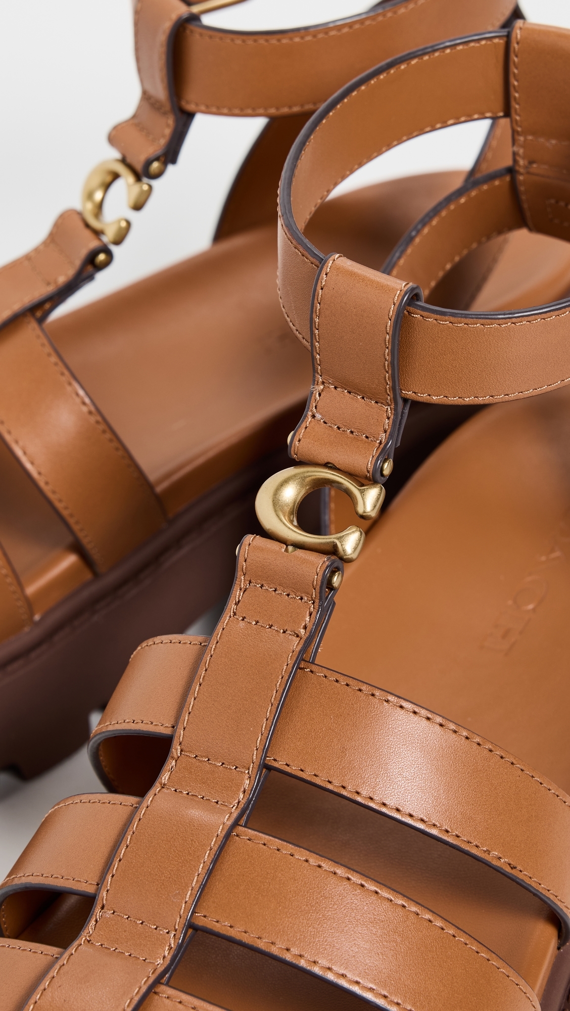 Coach Sculpted C Platform Fisherman Sandals Cognac