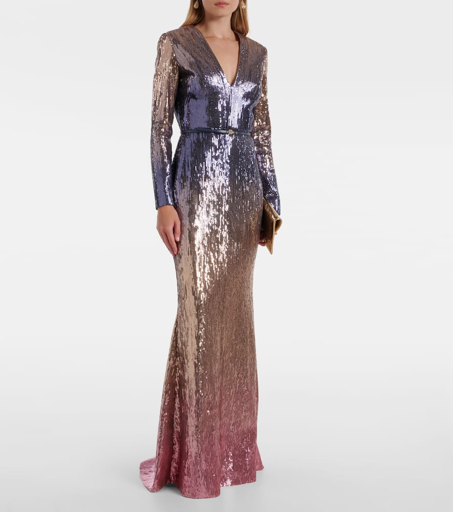 Ombré sequined belted gown