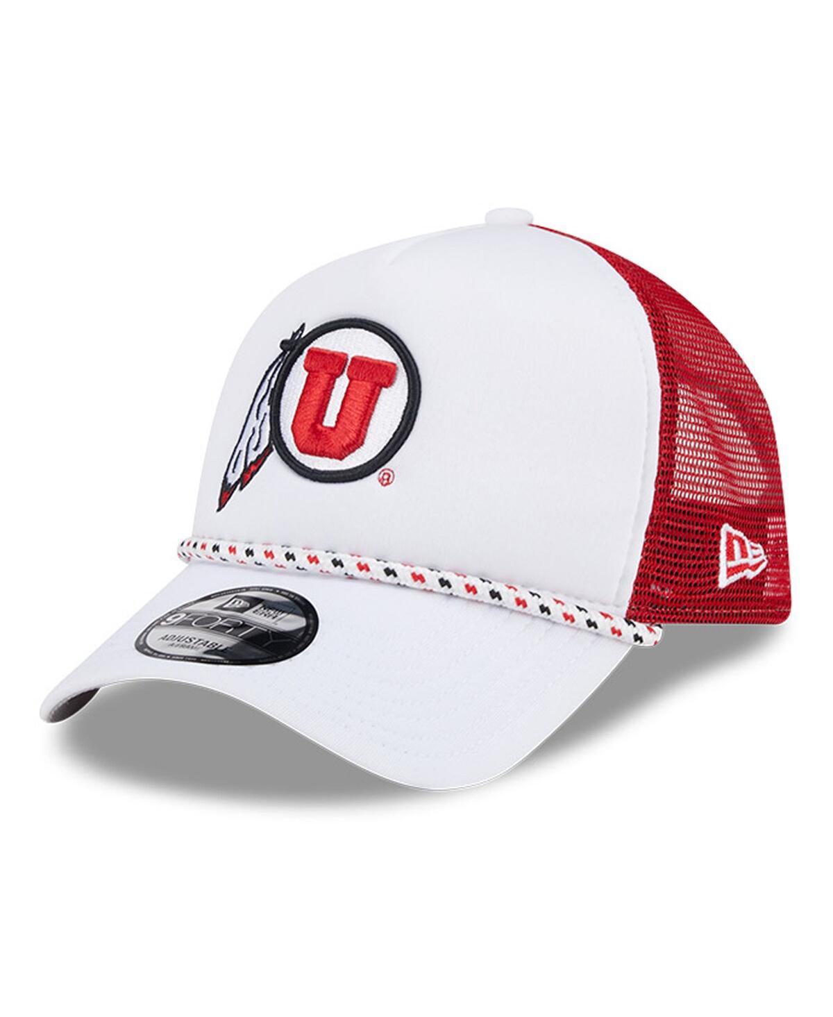 Men's White/Red Utah Utes Court Sport Foam A-Frame 9FORTY Adjustable Trucker Hat - White Red