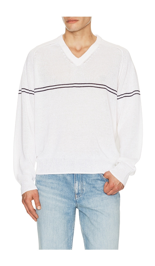 Dunst V Neck Striped Sweater in Cream. - M also in L, XL/1X