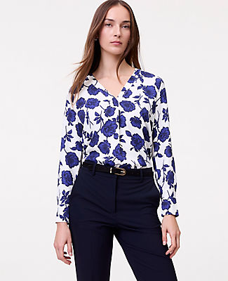 Ann Taylor Floral Mixed Media Pleat Front Top
