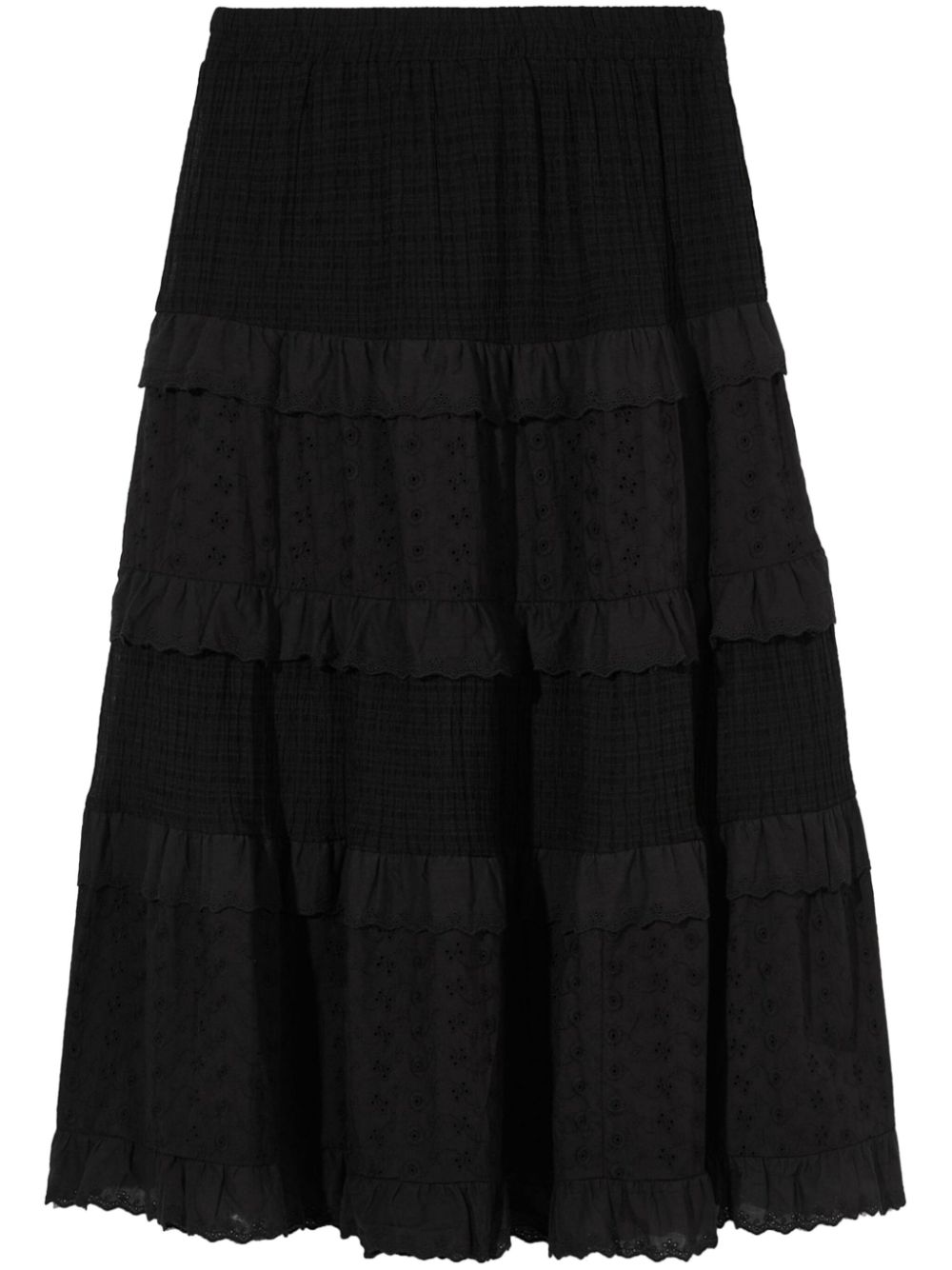 Tiered lace-panel maxi skirt - Black