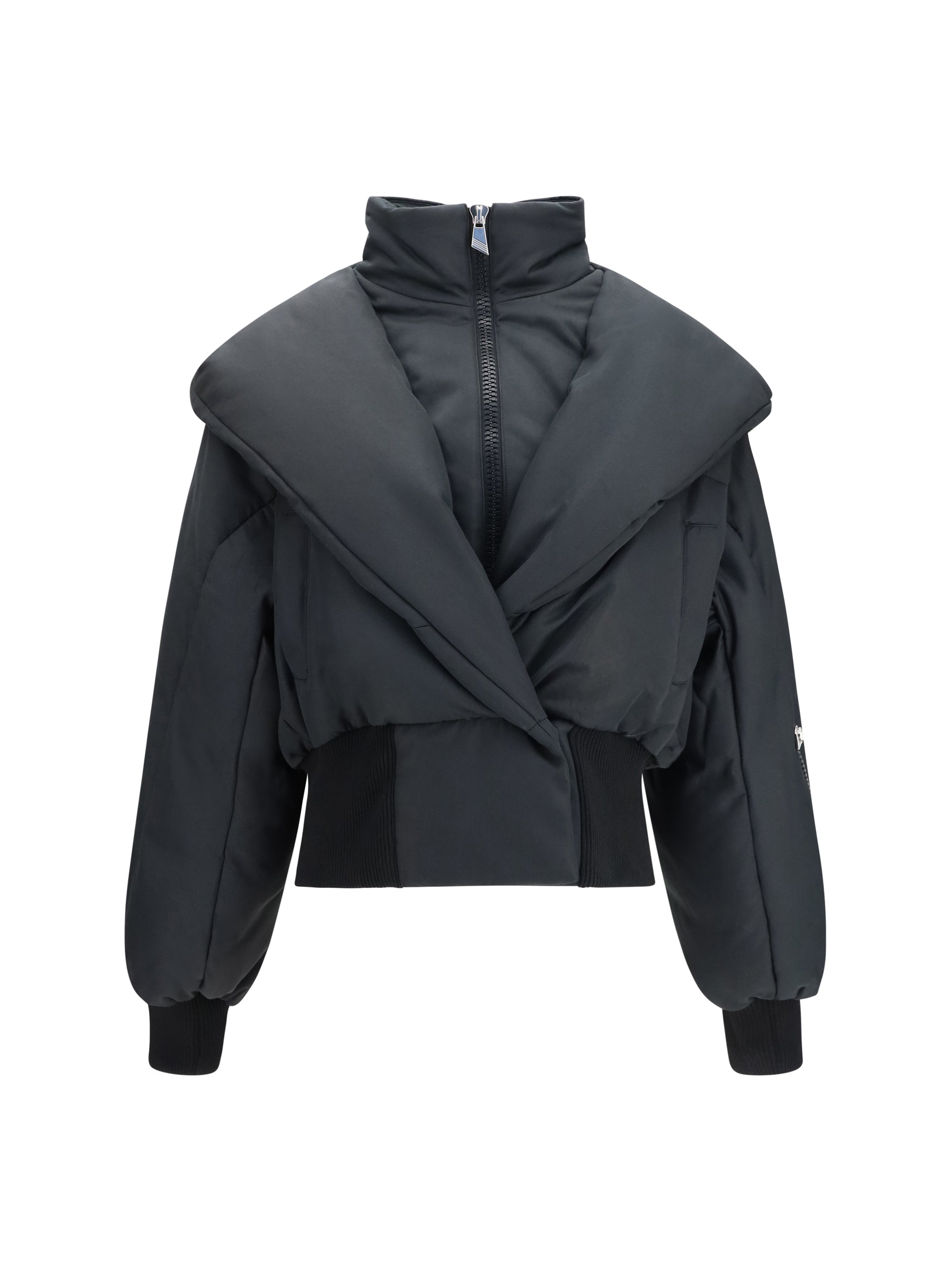 Padded Puffer with Shawl Collar Down Jacket — Black