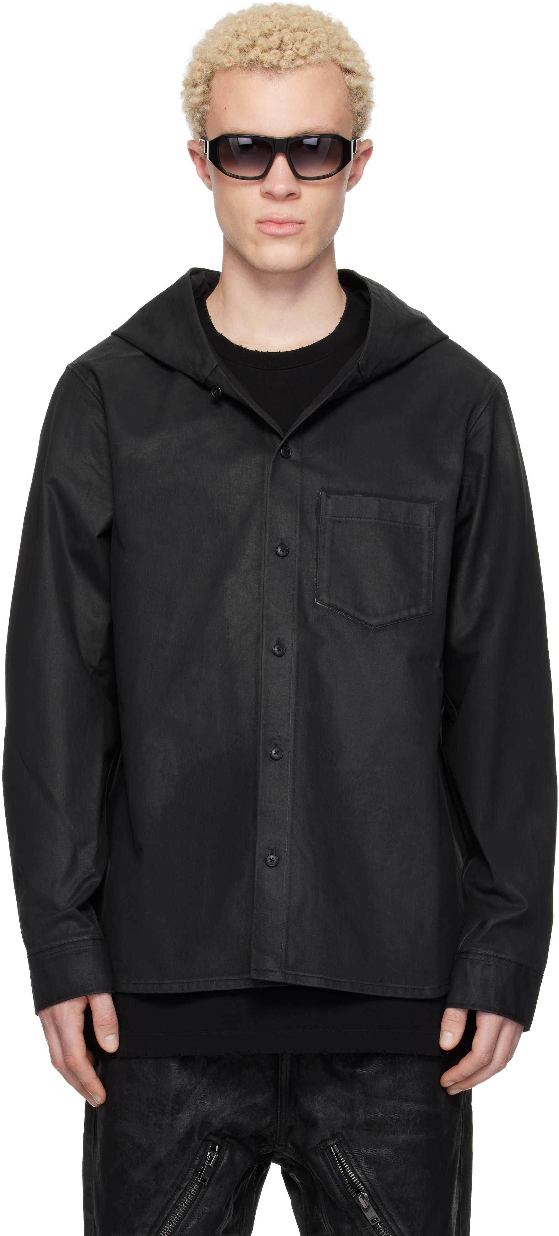 Black Waxed Hooded Shirt