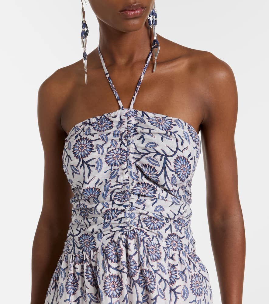 Floral ruched cotton midi dress