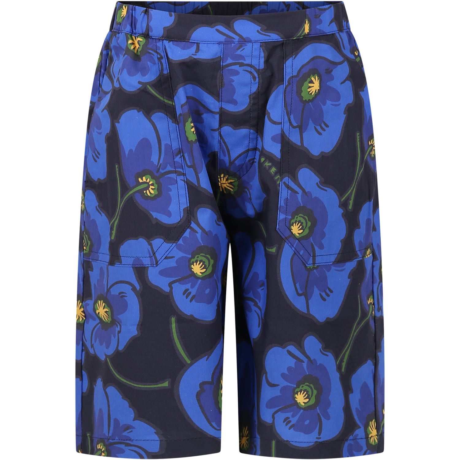 Blue Shorts For Boy With Iconic Poppies And Logo