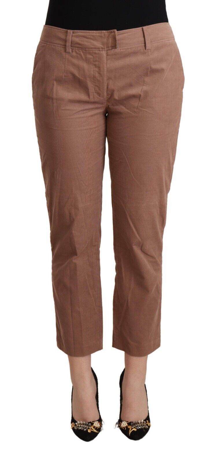 Cotton Tapered Cropped Trousers — Brown