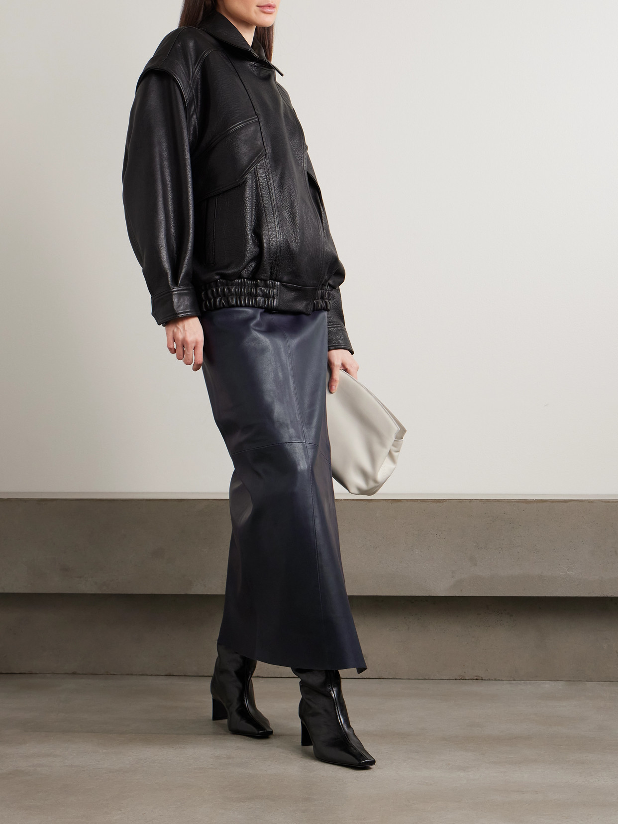 Paneled Leather Maxi Wrap Skirt - Blue