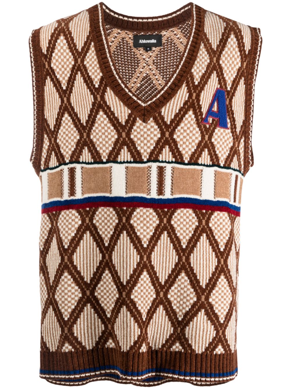 Geometric-pattern V-neck vest - Brown