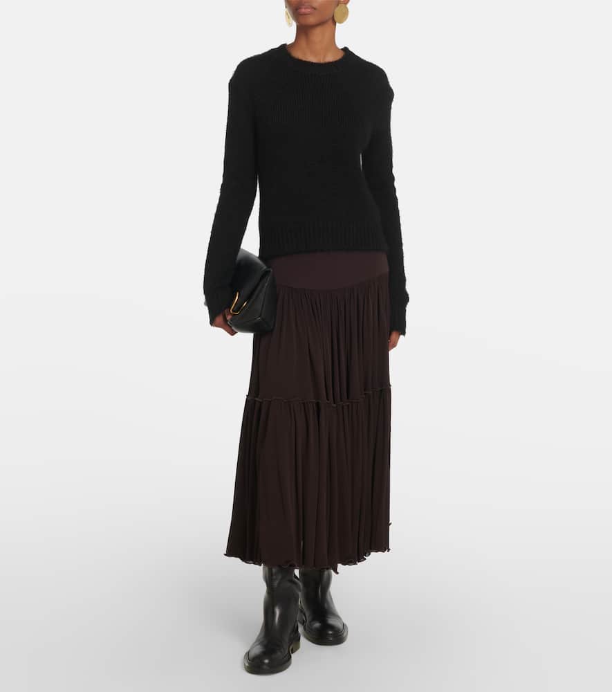 Pleated georgette midi skirt