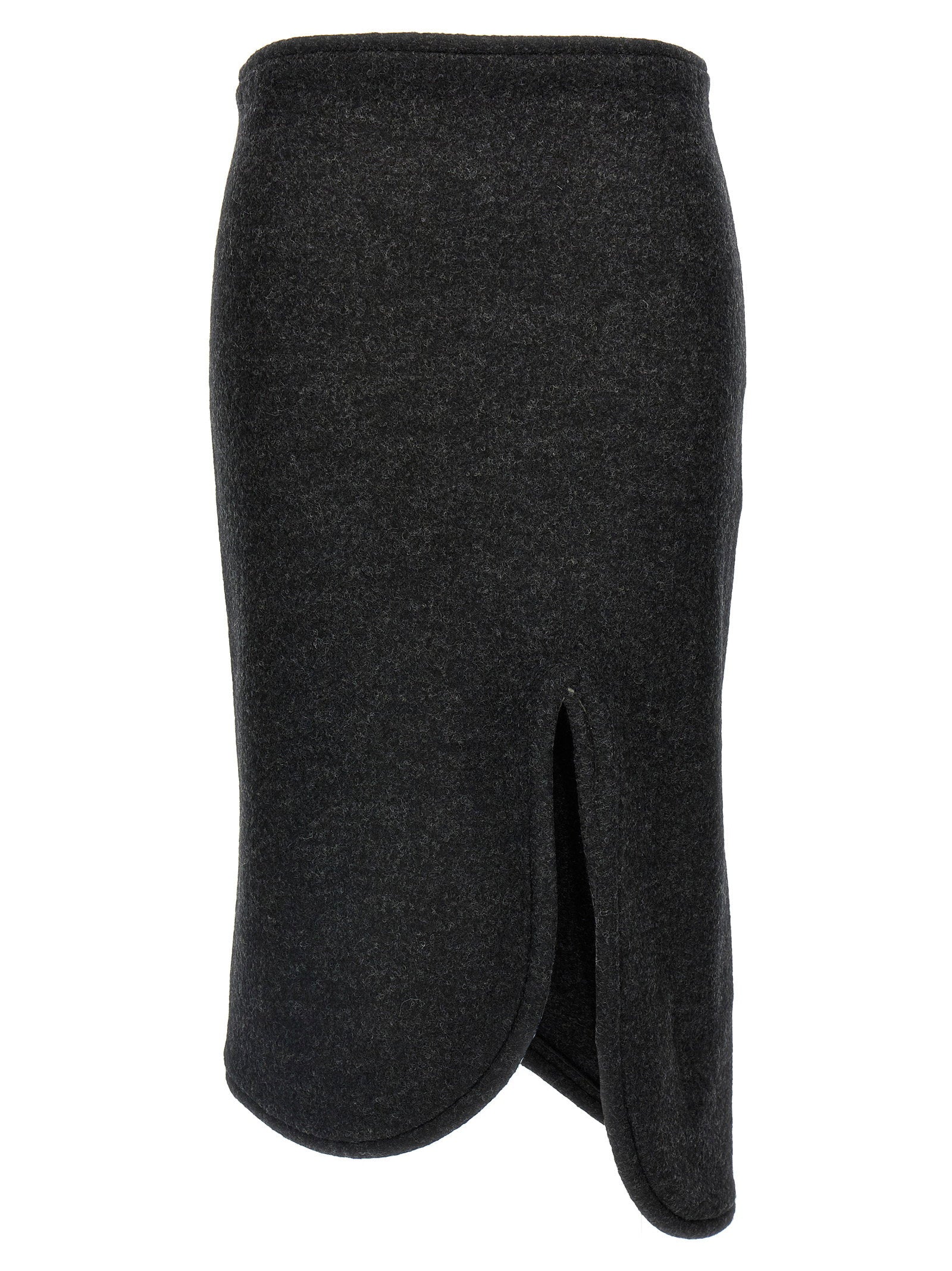 Padded Tube Detail Wool Skirt — Charcoal