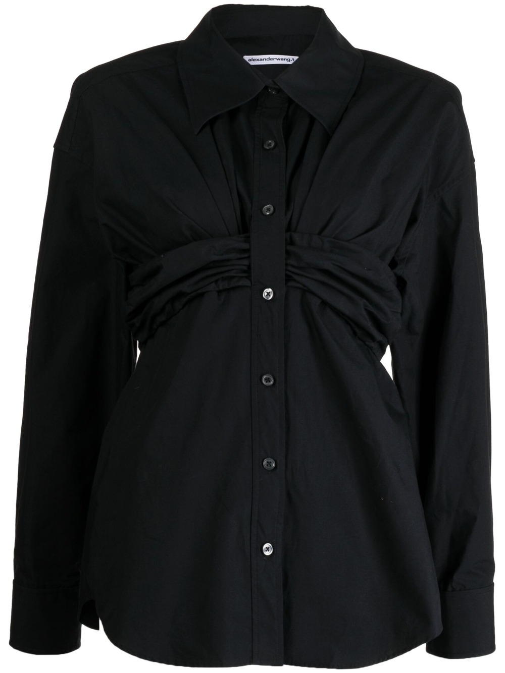 Ruched-detail cotton shirt - Black