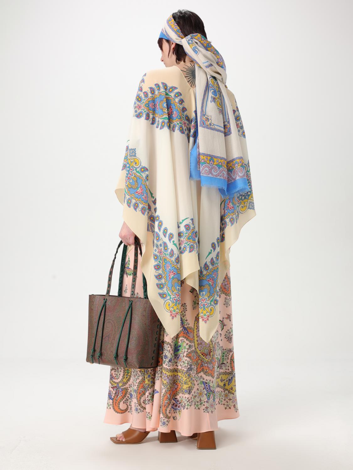Paisley-print silk poncho - Neutrals