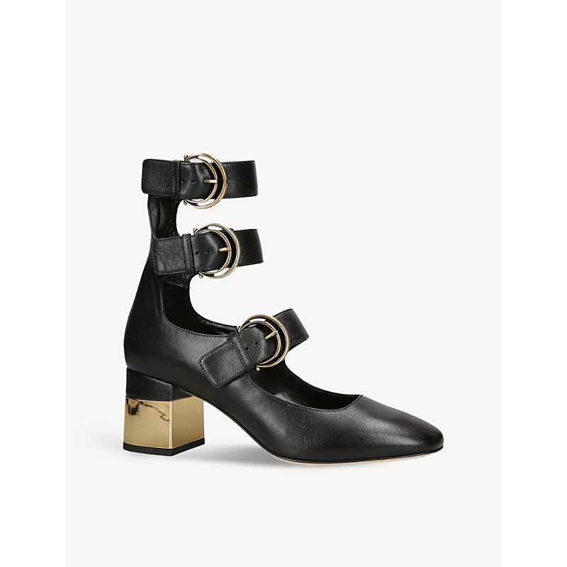 Womens Black Alize Buckle-embellished Heeled Leather Pumps