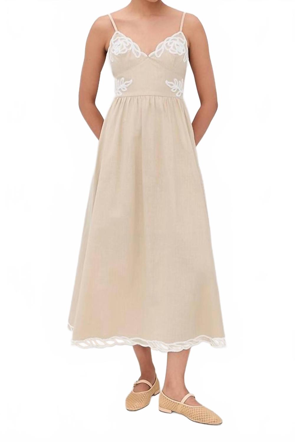 Embroidered Artwork Maxi Dress In Beige