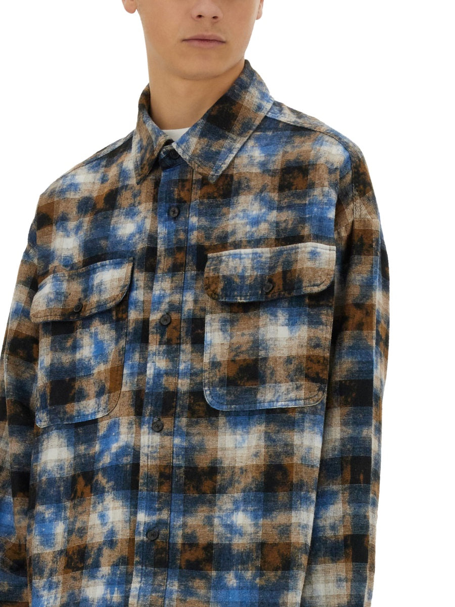 Men's Curved Logo Check Shirt in Light Blue