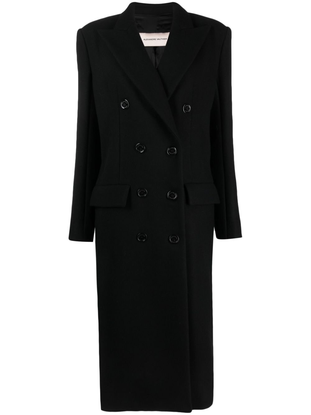 Double-breasted long-length coat - Black