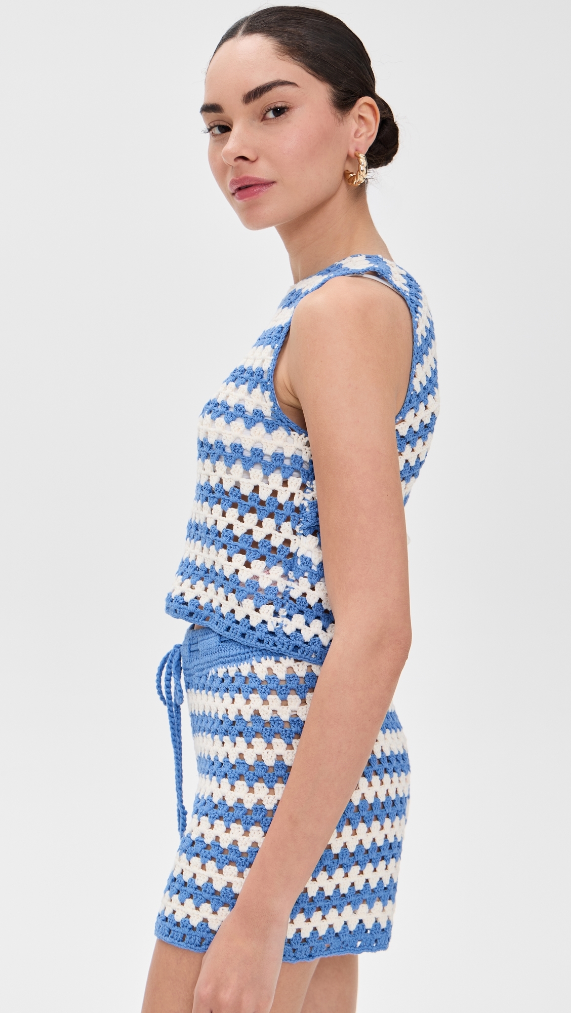 MINKPINK Cally Crochet Crop Top Blue/White