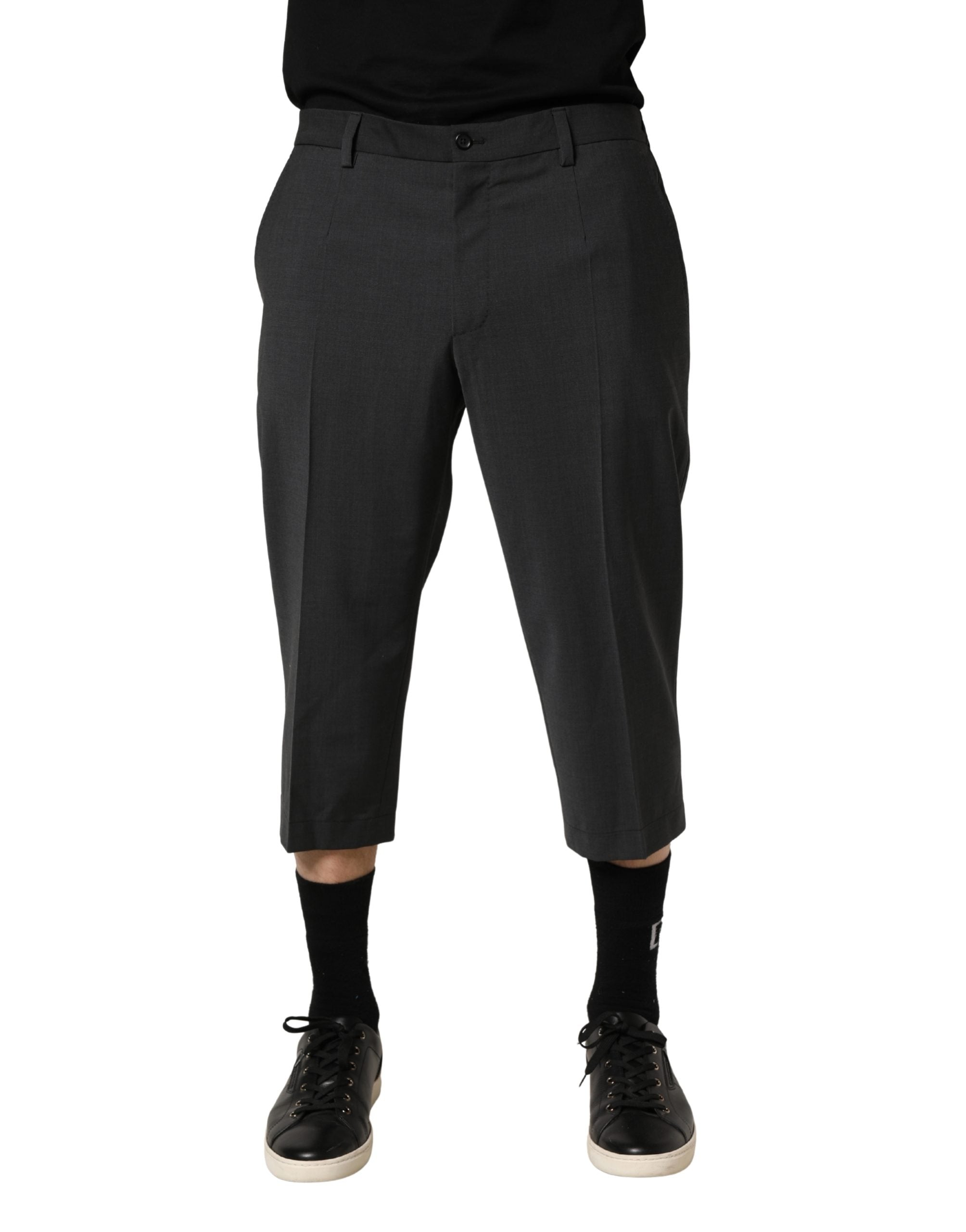Cropped Wool Chinos — Gray