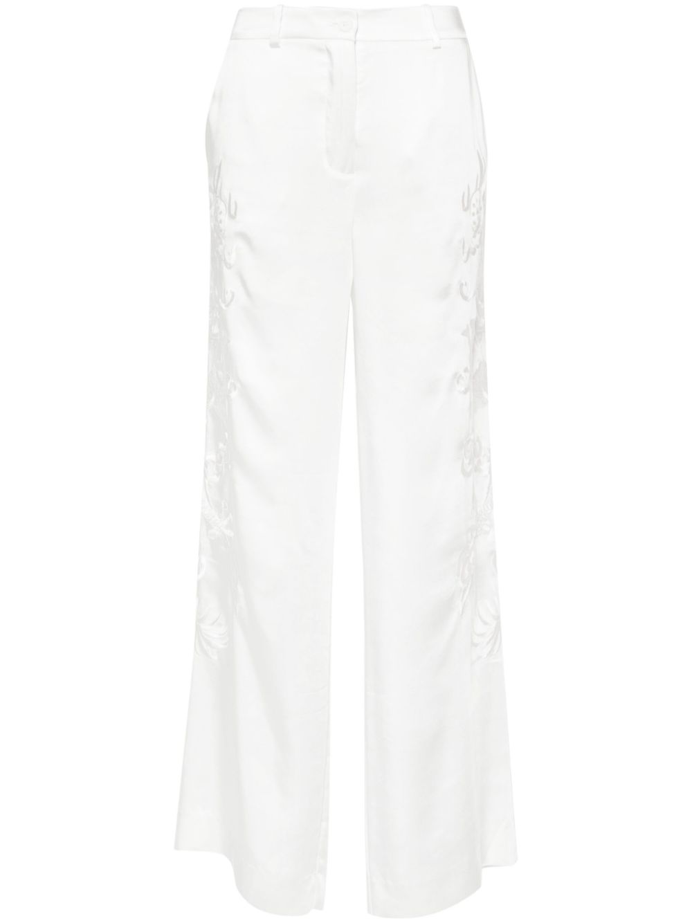Dragon-embroidered straight trousers - White