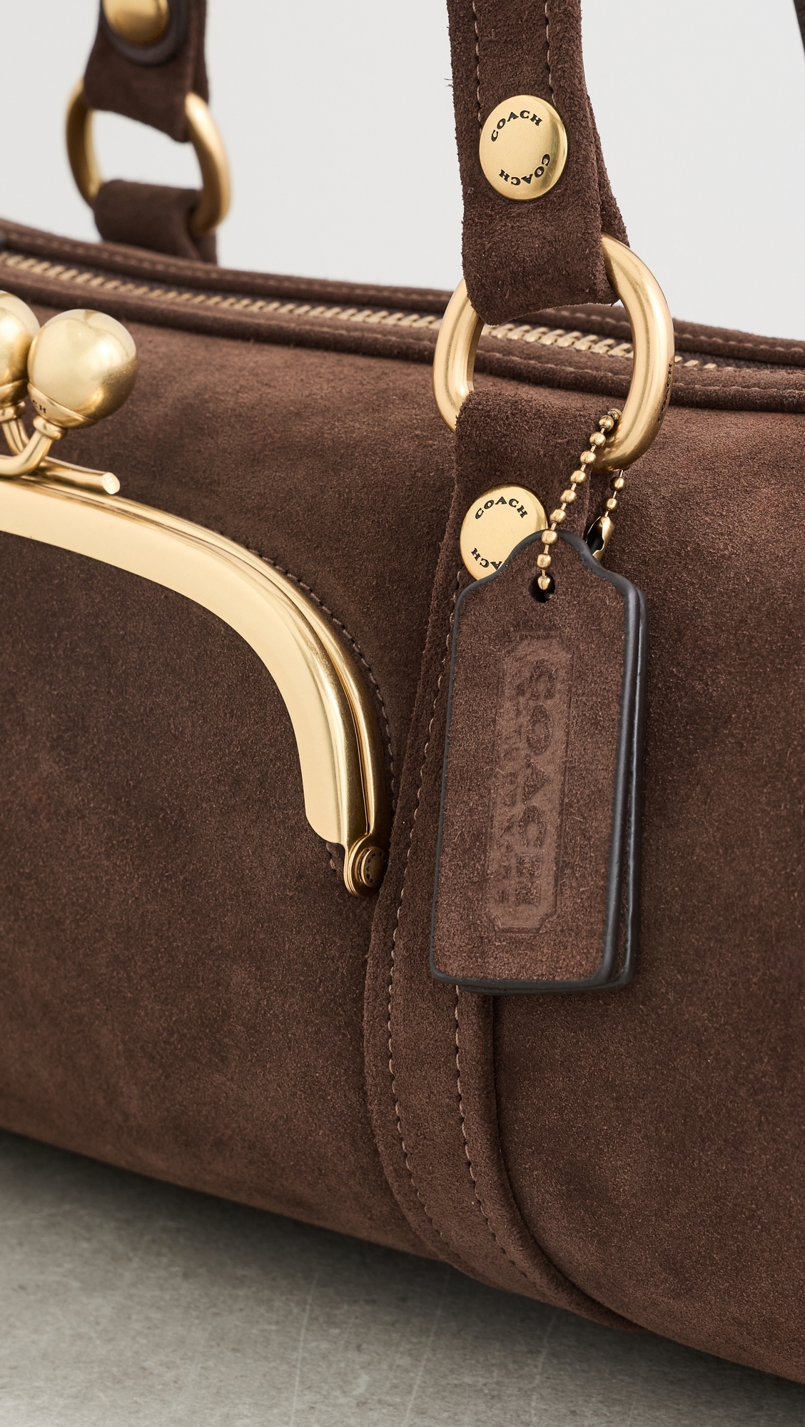 Suede Kisslock Barrel Bag Chocolate One Size