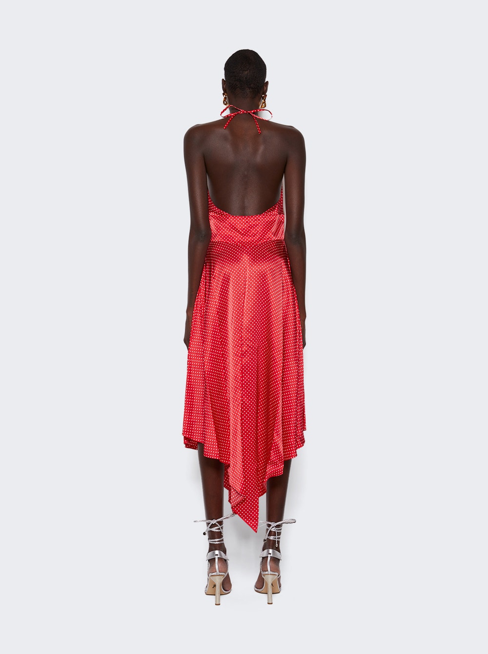 Polka-dot print halterneck midi dress - Red