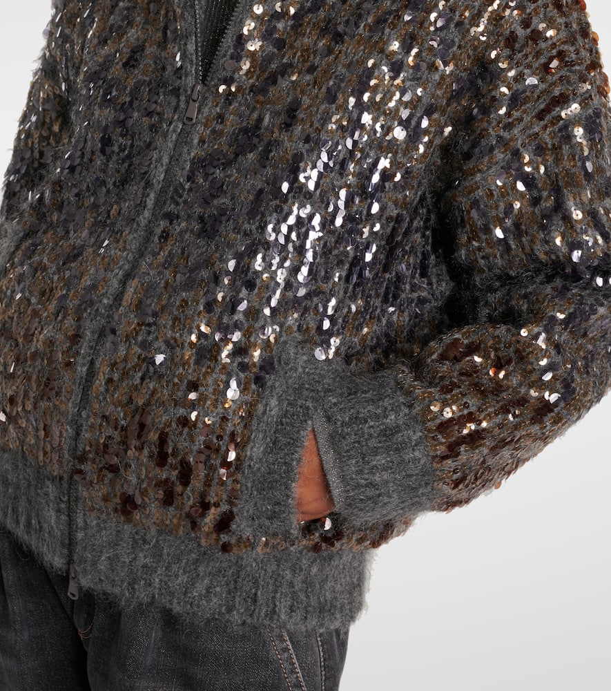 Sequined mohair-blend zip-up sweater